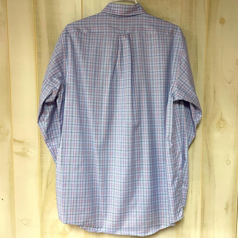 Allen Edmonds Blue White Red Plaid 100% Cotton Button Down Shirt Sz L - Picture 2 of 4